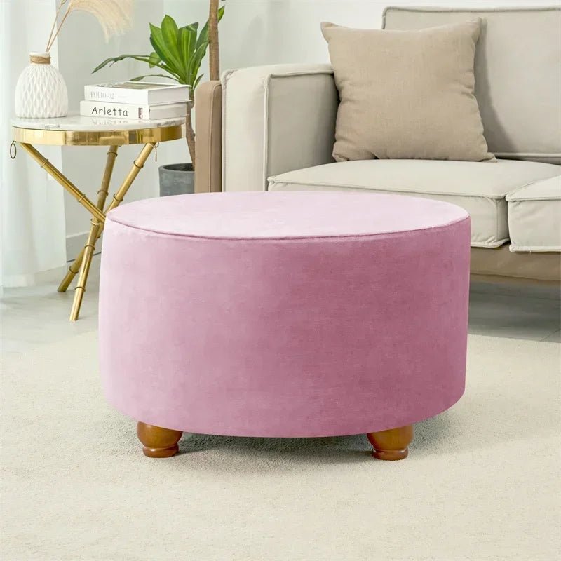 Ottoman Stool Cover Velvet Round Elastic Sofa Footrest Cover Washable All-inclusive Footstool Seat Slipcover Furniture Protector ShopOnlyDeal