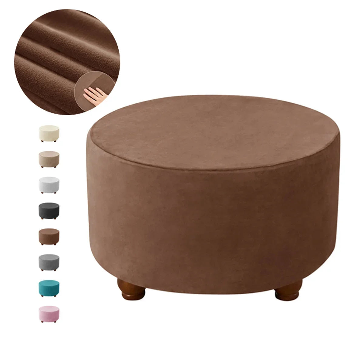 Ottoman Stool Cover Velvet Round Elastic Sofa Footrest Cover Washable All-inclusive Footstool Seat Slipcover Furniture Protector ShopOnlyDeal