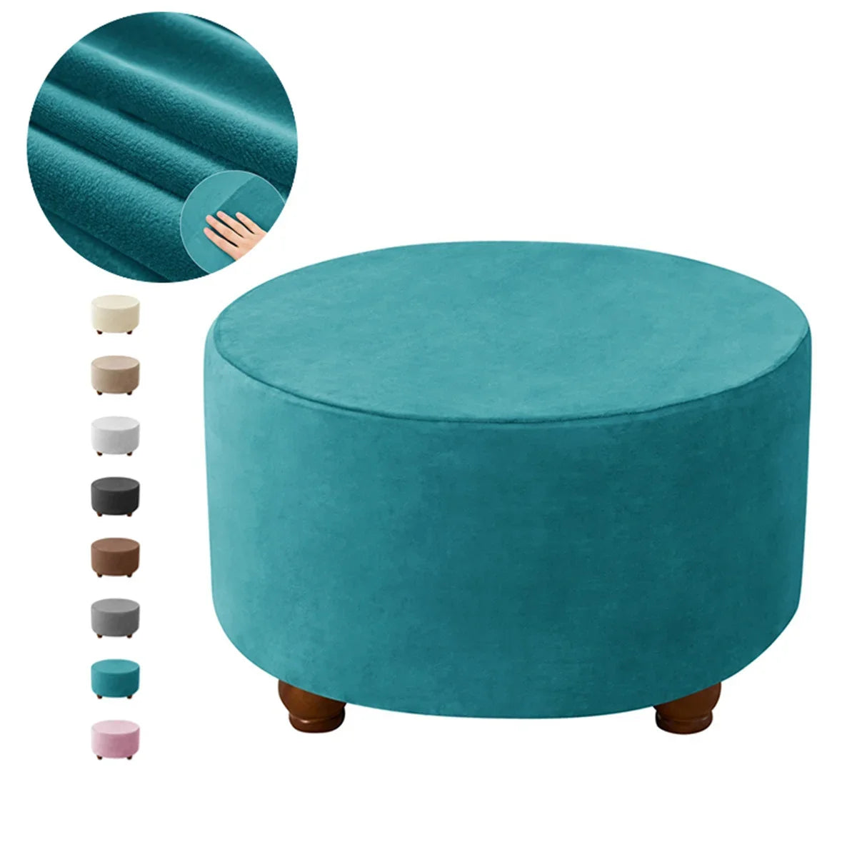 Ottoman Stool Cover Velvet Round Elastic Sofa Footrest Cover Washable All-inclusive Footstool Seat Slipcover Furniture Protector ShopOnlyDeal