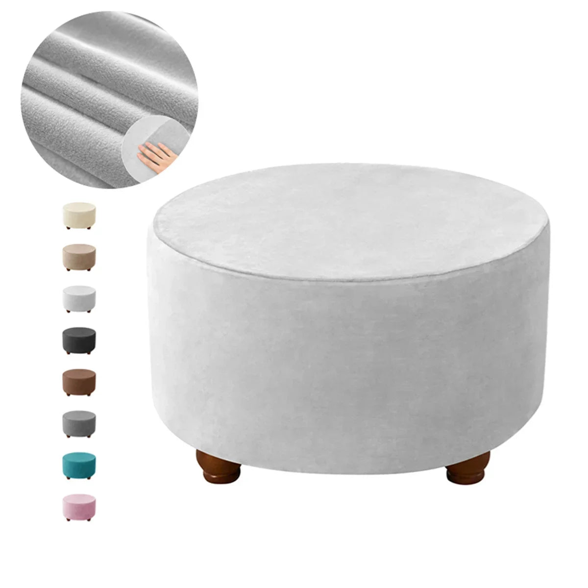 Ottoman Stool Cover Velvet Round Elastic Sofa Footrest Cover Washable All-inclusive Footstool Seat Slipcover Furniture Protector ShopOnlyDeal