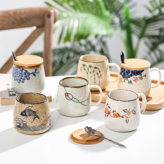 Japanese Vintage Coffee Mug Unique Retro Style Ceramic Cups, 380ml Kiln Change Clay Breakfast Mug Creative Gift for Friends ShopOnlyDeal
