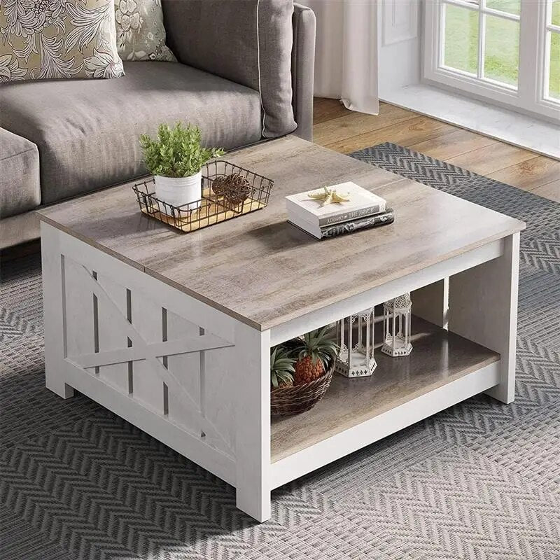 Coffee Tables,Coffee Table,with Storage,Square,Wood,with Barn Door,Living Room ShopOnlyDeal