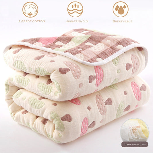 Summer bedspread 6 layer muslin towel cotton quilt children's baby plaid cool blanket air conditioning thin comforter 90 wostar Official Store