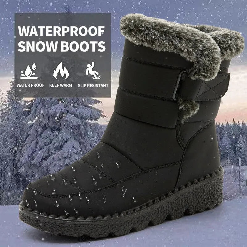 Snow Boots Waterproof Winter for 2023 New Faux Fur Long Platform Snow Warm Cotton Couples Shoes Plush Woman Ankle Boots ShopOnlyDeal