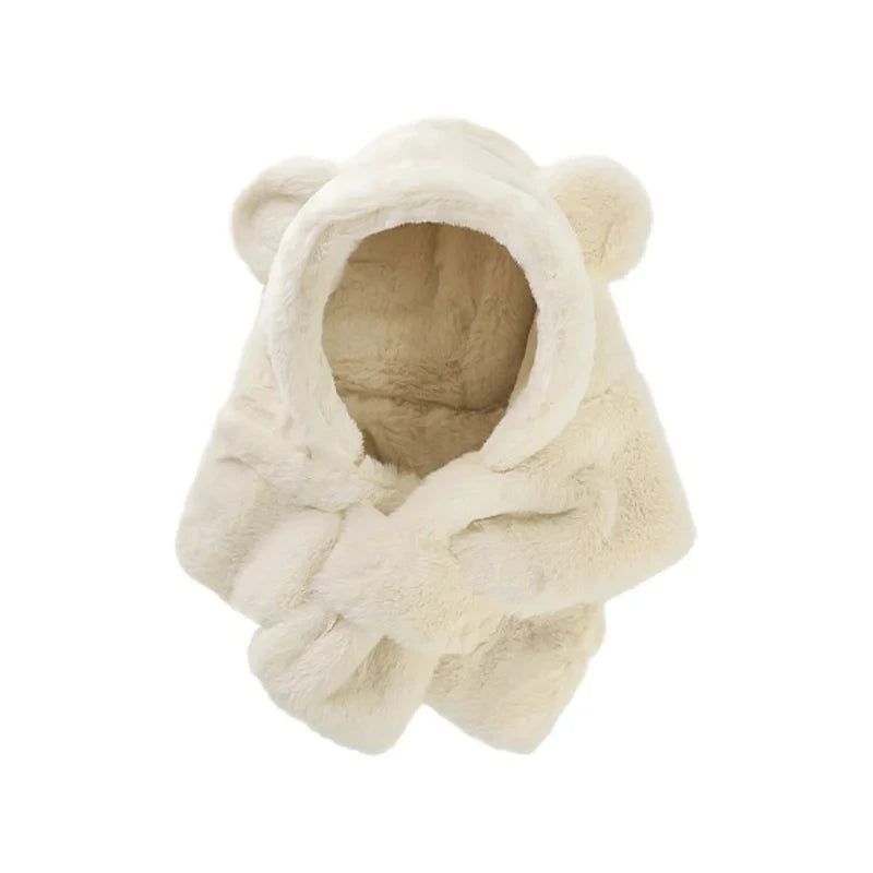 Winter Baby Hat Scarf One-Piece Faux Fur Kids Hats Cartoon Bear Warm Neck Ear Cap for Boys Girls Windproof Beanies Infant Stuffs ShopOnlyDeal