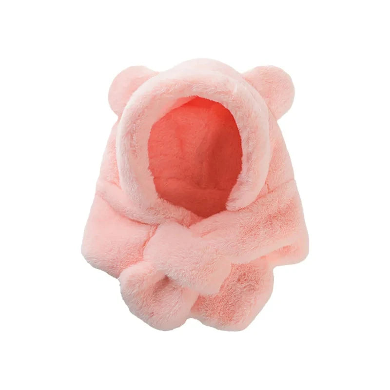 Winter Baby Hat Scarf One-Piece Faux Fur Kids Hats Cartoon Bear Warm Neck Ear Cap for Boys Girls Windproof Beanies Infant Stuffs ShopOnlyDeal