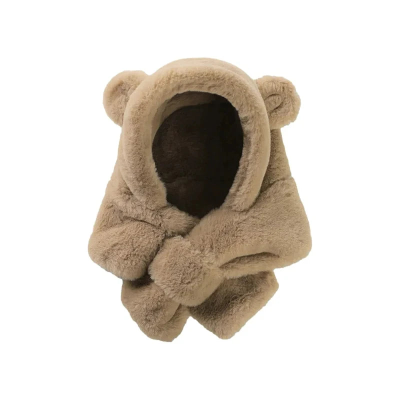 Winter Baby Hat Scarf One-Piece Faux Fur Kids Hats Cartoon Bear Warm Neck Ear Cap for Boys Girls Windproof Beanies Infant Stuffs ShopOnlyDeal