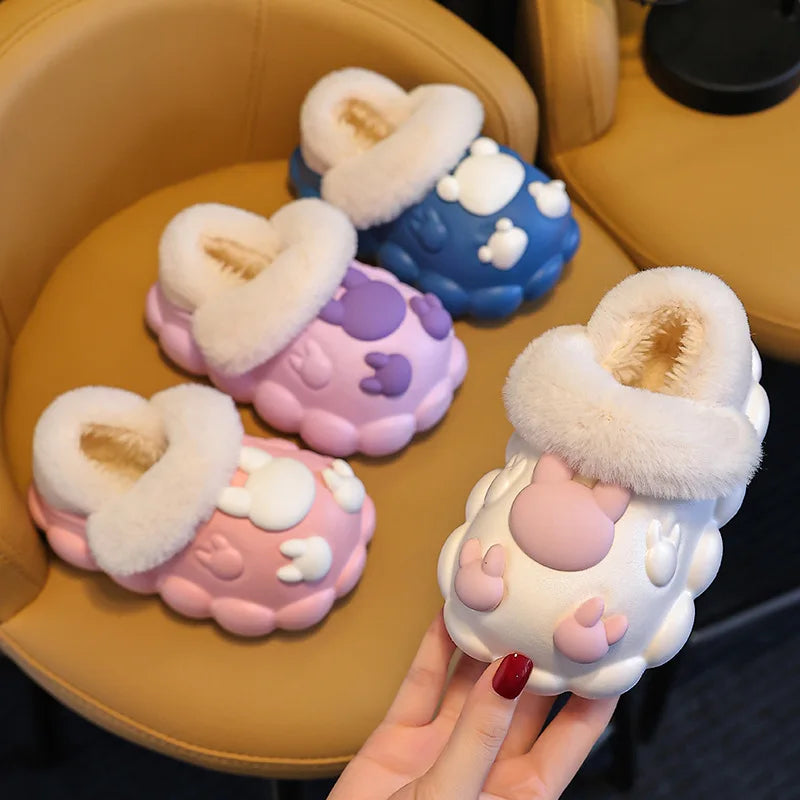 Winter Boys Girls Cozy Home Warm Plush Shoes Cotton Slippers Kids Cute Bunny Indoor Non-slip Shoes Removable Slipper Baby JOYHOPY KIDSWALKER Store