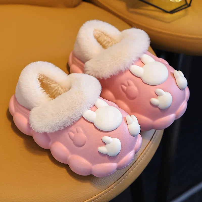 Winter Boys Girls Cozy Home Warm Plush Shoes Cotton Slippers Kids Cute Bunny Indoor Non-slip Shoes Removable Slipper Baby JOYHOPY KIDSWALKER Store