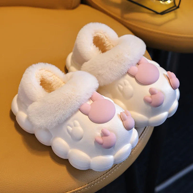 Winter Boys Girls Cozy Home Warm Plush Shoes Cotton Slippers Kids Cute Bunny Indoor Non-slip Shoes Removable Slipper Baby JOYHOPY KIDSWALKER Store