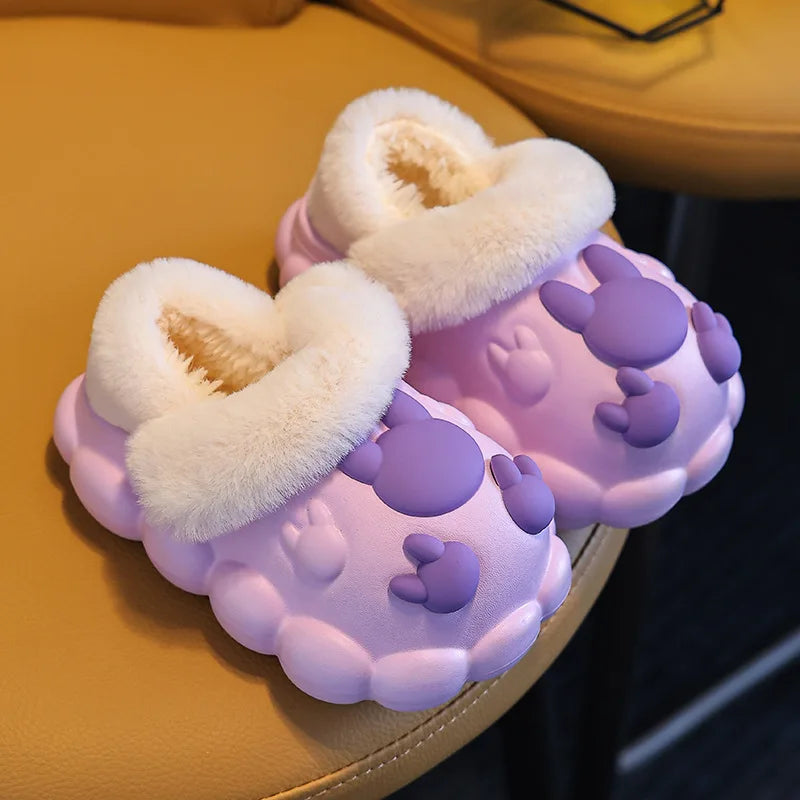 Winter Boys Girls Cozy Home Warm Plush Shoes Cotton Slippers Kids Cute Bunny Indoor Non-slip Shoes Removable Slipper Baby JOYHOPY KIDSWALKER Store