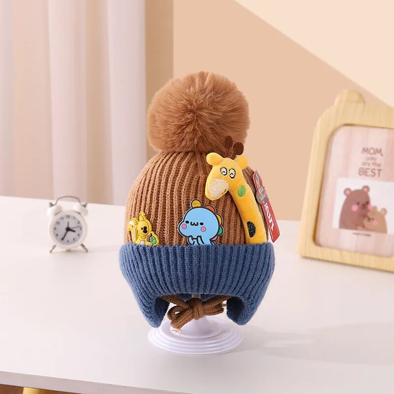 Winter Baby Hat Cartoon Giraffe Cute Pompom Cap Baby Boys Girls Hat Bonnet Korean Knitted Toddler Kids Ear Protection Hats 아기모자 ShopOnlyDeal