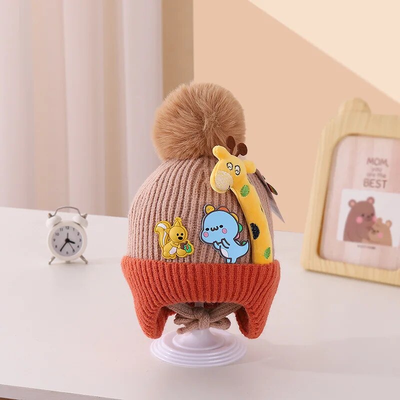 Winter Baby Hat Cartoon Giraffe Cute Pompom Cap Baby Boys Girls Hat Bonnet Korean Knitted Toddler Kids Ear Protection Hats 아기모자 ShopOnlyDeal