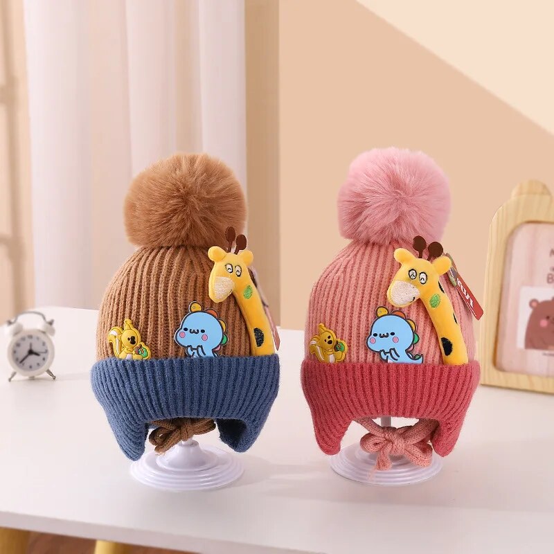 Winter Baby Hat Cartoon Giraffe Cute Pompom Cap Baby Boys Girls Hat Bonnet Korean Knitted Toddler Kids Ear Protection Hats 아기모자 ShopOnlyDeal