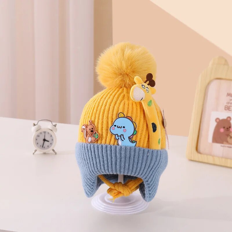 Winter Baby Hat Cartoon Giraffe Cute Pompom Cap Baby Boys Girls Hat Bonnet Korean Knitted Toddler Kids Ear Protection Hats 아기모자 ShopOnlyDeal