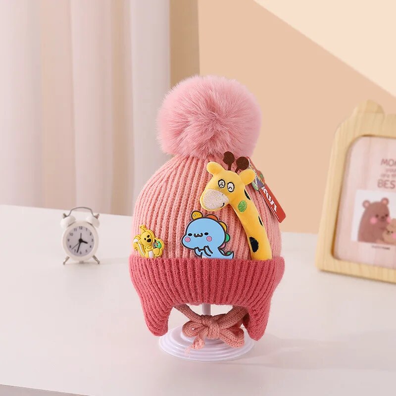 Winter Baby Hat Cartoon Giraffe Cute Pompom Cap Baby Boys Girls Hat Bonnet Korean Knitted Toddler Kids Ear Protection Hats 아기모자 ShopOnlyDeal