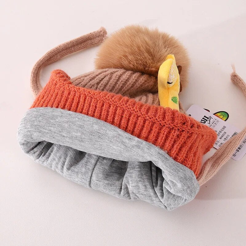 Winter Baby Hat Cartoon Giraffe Cute Pompom Cap Baby Boys Girls Hat Bonnet Korean Knitted Toddler Kids Ear Protection Hats 아기모자 ShopOnlyDeal