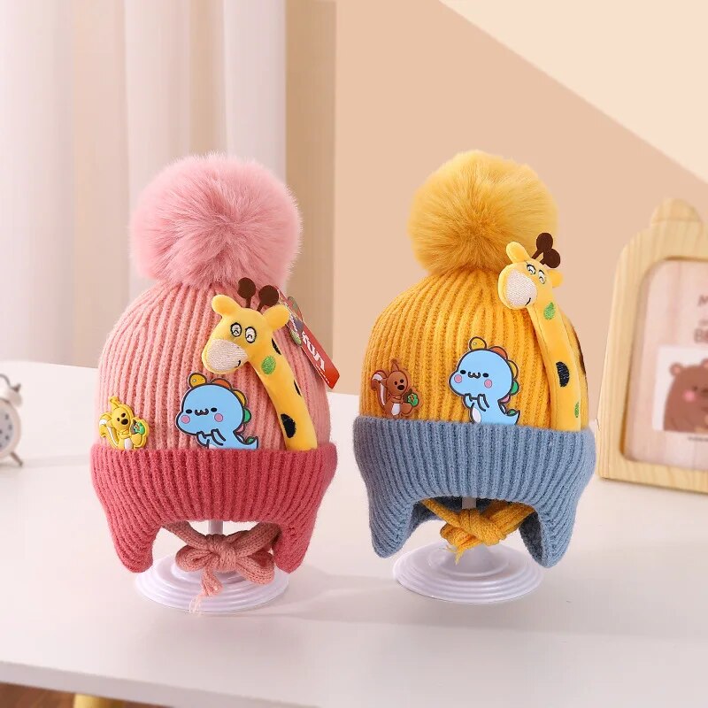 Winter Baby Hat Cartoon Giraffe Cute Pompom Cap Baby Boys Girls Hat Bonnet Korean Knitted Toddler Kids Ear Protection Hats 아기모자 ShopOnlyDeal