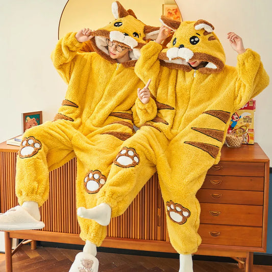 Couple Matching Kawaii Pajamas Winter Jumpsuit Robe Anime Cosplay Warm Homewear Cartoon Dinosaur Thick Warm Comfy Hooded Lounge Wear 61001 Jemma Cosplay Store