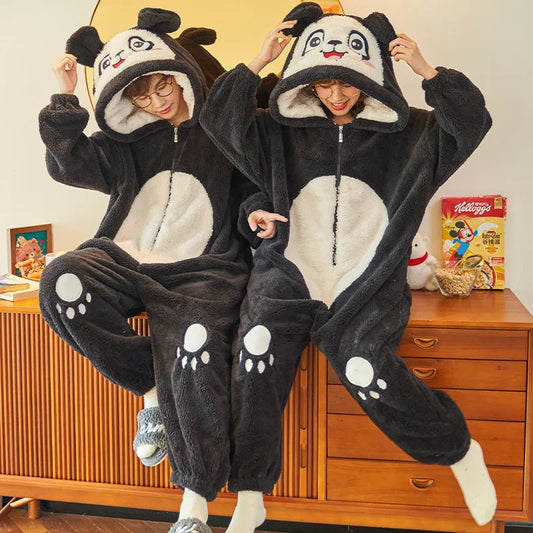 Couple Matching Kawaii Pajamas Winter Jumpsuit Robe Anime Cosplay Warm Homewear Cartoon Dinosaur Thick Warm Comfy Hooded Lounge Wear 61002 Jemma Cosplay Store