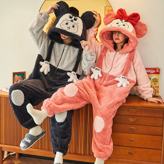 Couple Matching Kawaii Pajamas Winter Jumpsuit Robe Anime Cosplay Warm Homewear Cartoon Dinosaur Thick Warm Comfy Hooded Lounge Wear 61003 Jemma Cosplay Store