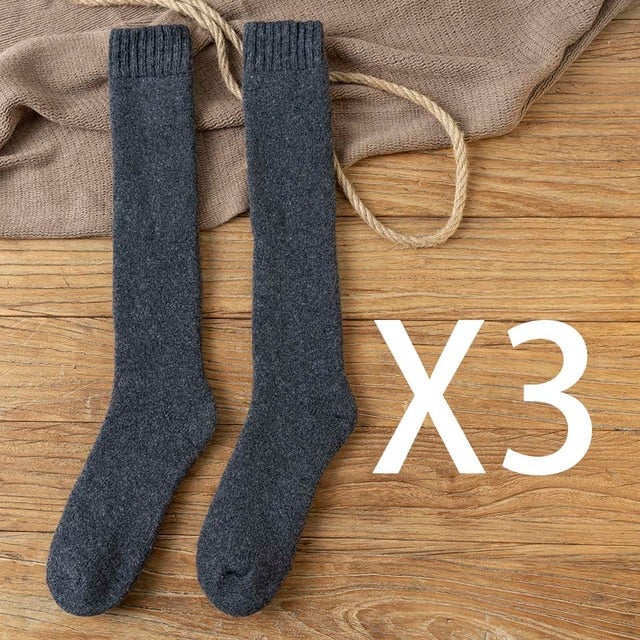 Warm Winter Men's Knee Wool Long Socks Thick Warm Harajuku Retro Compression High Male Sock 3 Pair Pack ShopOnlyDeal