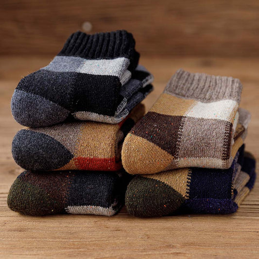 Winter Mens Thick Warm Wool Socks Plaid Winter Retro Large Size Snow Leisure Antifreeze Cashmere Long Socks 5 Pairs ShopOnlyDeal