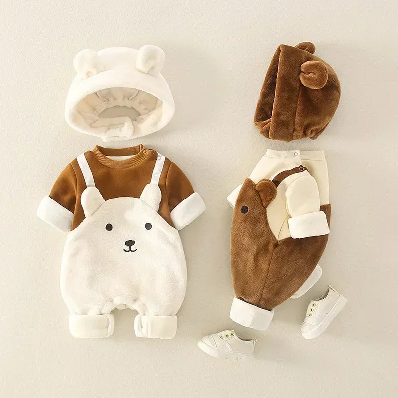 Winter Newborn Baby Clothes Plush Warm Strap jumpsuits Cute Bear Baby Girls Boys Romper Korean Style Long-sleeved Toddler Sets Shop1102906910 Store