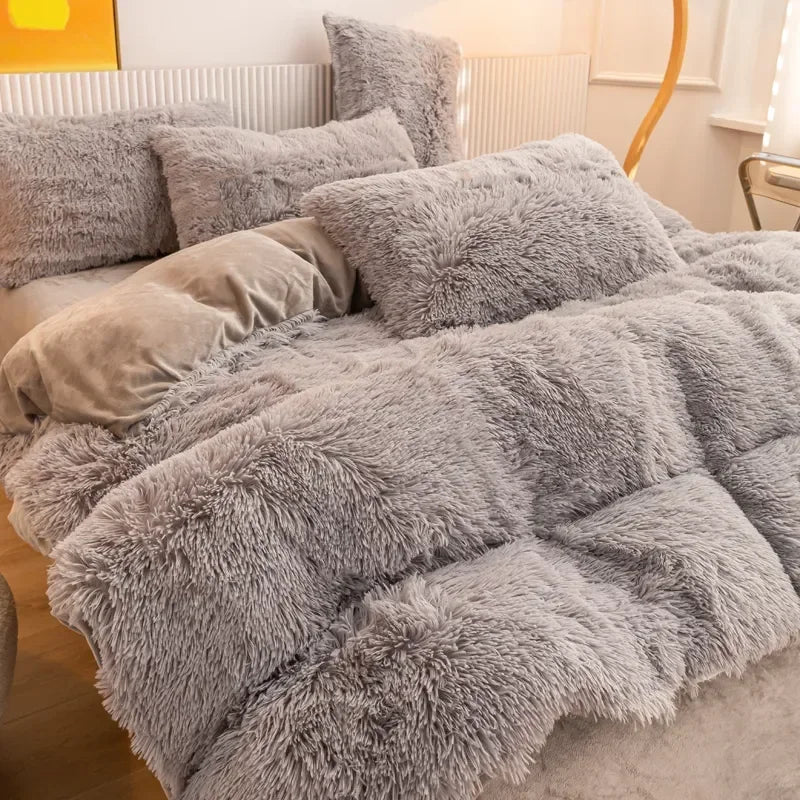 Winter Warm Blue Bedding Set Soft Plush Kawaii Mink Velvet Queen Duvet Cover Set Sheets Pillowcase Single Double Bedding Sets Daily Best Lucky Store