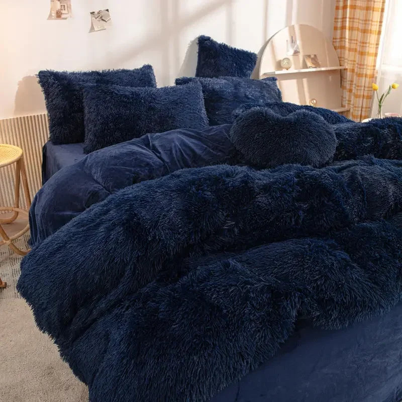 Winter Warm Blue Bedding Set Soft Plush Kawaii Mink Velvet Queen Duvet Cover Set Sheets Pillowcase Single Double Bedding Sets Daily Best Lucky Store