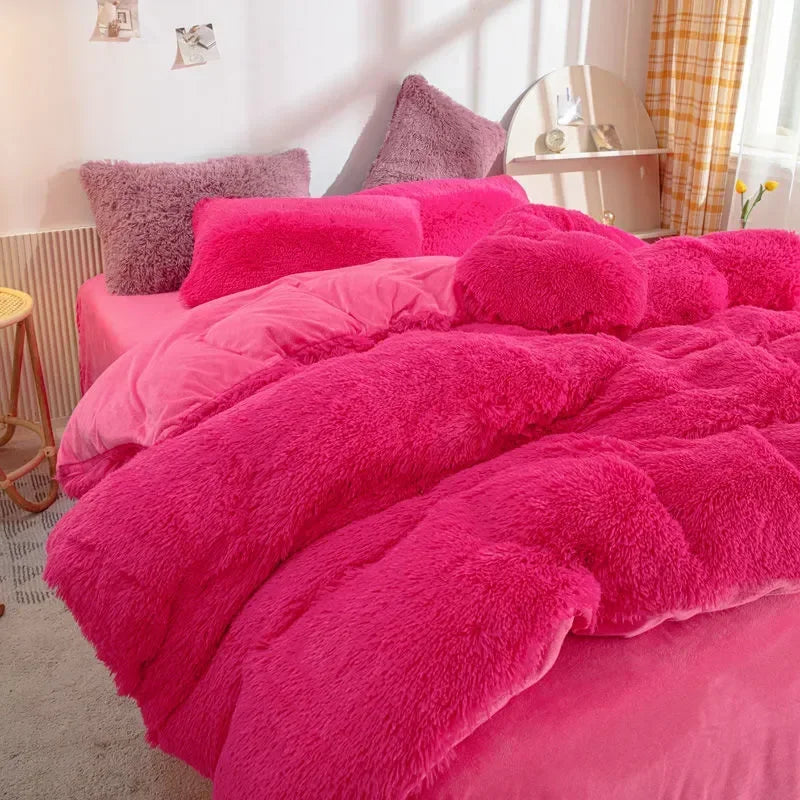 Winter Warm Blue Bedding Set Soft Plush Kawaii Mink Velvet Queen Duvet Cover Set Sheets Pillowcase Single Double Bedding Sets Daily Best Lucky Store