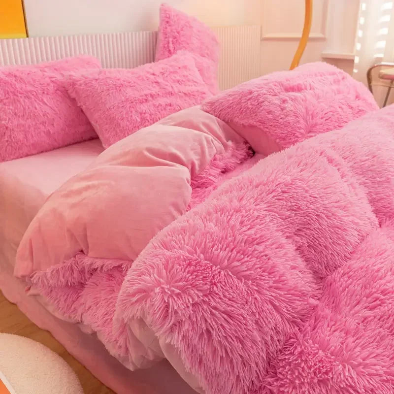 Winter Warm Blue Bedding Set Soft Plush Kawaii Mink Velvet Queen Duvet Cover Set Sheets Pillowcase Single Double Bedding Sets Daily Best Lucky Store