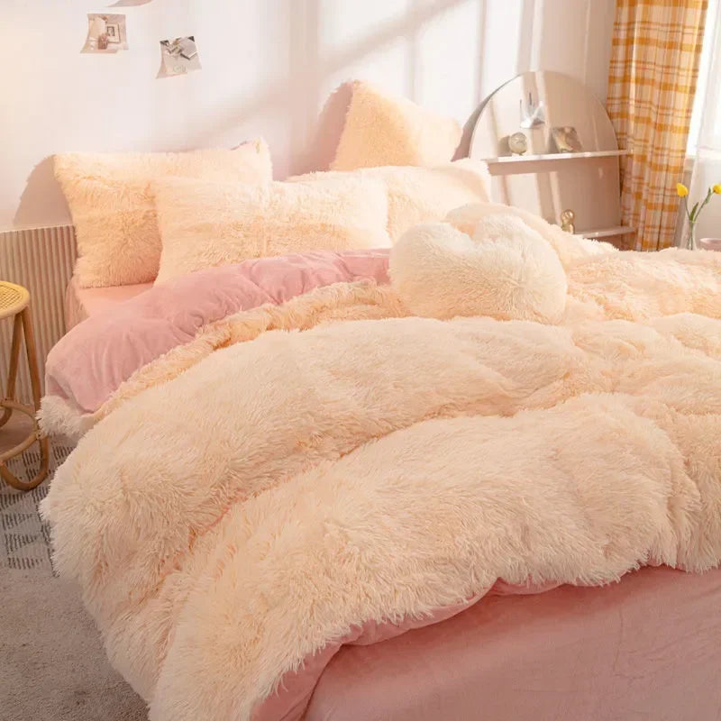 Winter Warm Blue Bedding Set Soft Plush Kawaii Mink Velvet Queen Duvet Cover Set Sheets Pillowcase Single Double Bedding Sets Daily Best Lucky Store