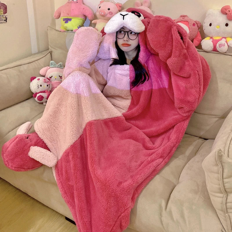 Kawaii Winter Women Nightdress Pajama Cute Long Eared Rabbit Nightgown Soft Warm Flannel Sleepwear Hooded Pijama Mujer Homewer ShopOnlyDeal