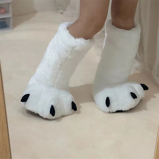 Women Cotton Boots Creative Cute Bear Claw Winter Slippers Boys Girls Home Slippers Furry Warm Couple Indoor Shoes Fur Slides ShopOnlyDeal