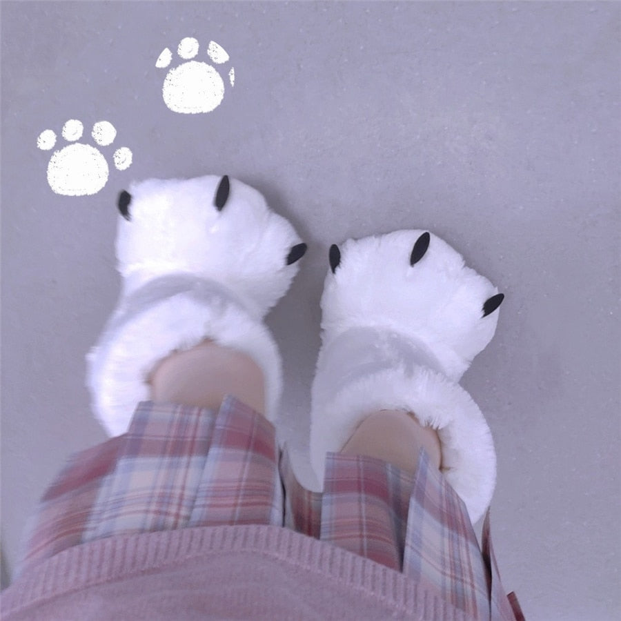 Women Cotton Boots Creative Cute Bear Claw Winter Slippers Boys Girls Home Slippers Furry Warm Couple Indoor Shoes Fur Slides ShopOnlyDeal