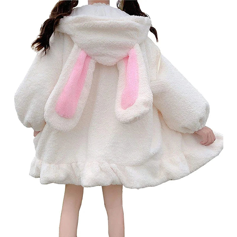 Women Cute Bunny Ear Long Sleeve Fuzzy Fluffy Rabbit Tops Sweatshirt Hoodie Jacket Coats Outerwear Autumn Winter Warm Female New ShopOnlyDeal