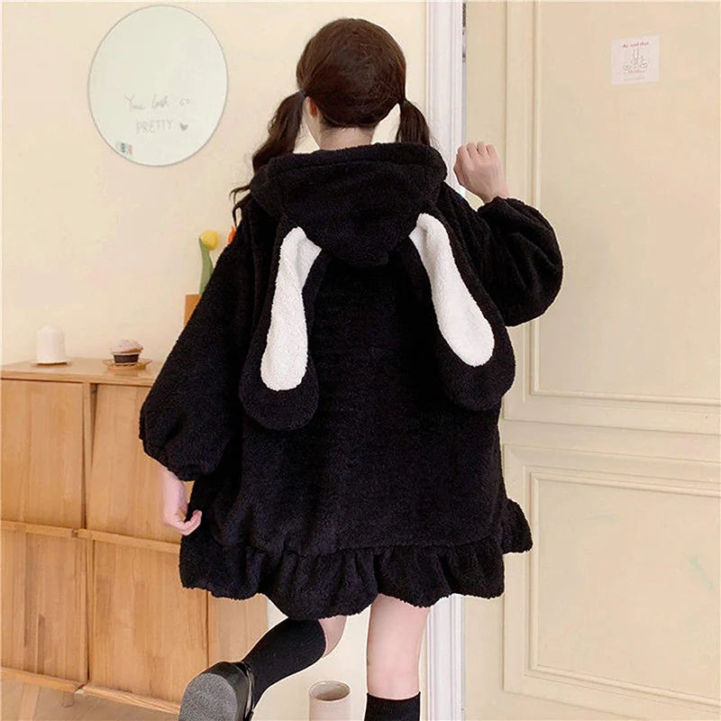 Women Cute Bunny Ear Long Sleeve Fuzzy Fluffy Rabbit Tops Sweatshirt Hoodie Jacket Coats Outerwear Autumn Winter Warm Female New ShopOnlyDeal