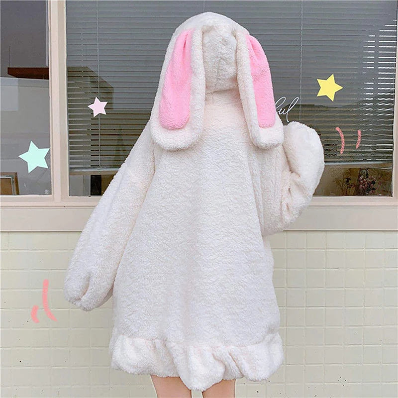 Women Cute Bunny Ear Long Sleeve Fuzzy Fluffy Rabbit Tops Sweatshirt Hoodie Jacket Coats Outerwear Autumn Winter Warm Female New ShopOnlyDeal