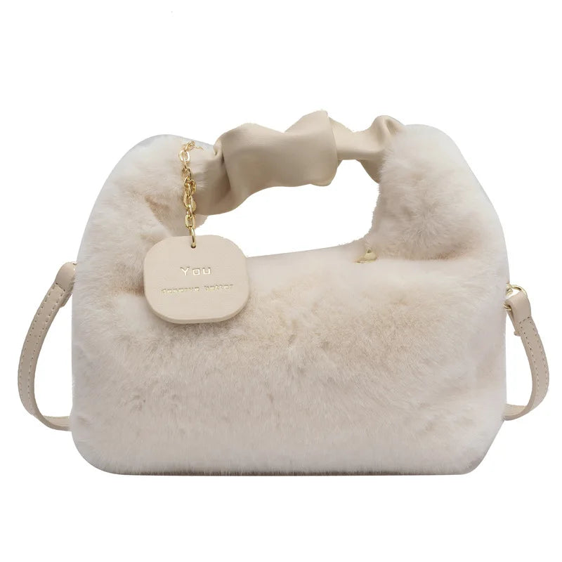 Faux Fur Handbags Zipper Small Lady Shoulder Crossbody Bag Casual Tote Half-Moon Hobos Winder ShopOnlyDeal