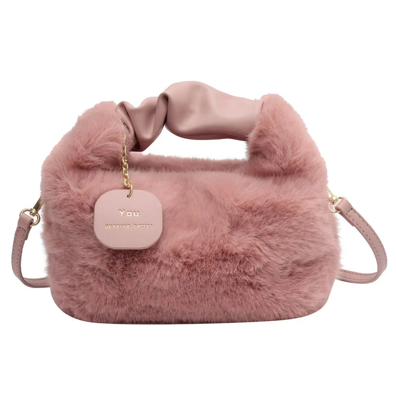 Faux Fur Handbags Zipper Small Lady Shoulder Crossbody Bag Casual Tote Half-Moon Hobos Winder ShopOnlyDeal