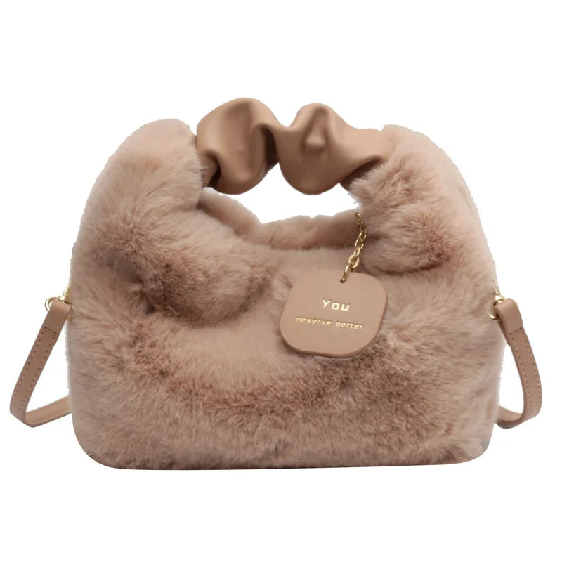 Faux Fur Handbags Zipper Small Lady Shoulder Crossbody Bag Casual Tote Half-Moon Hobos Winder ShopOnlyDeal