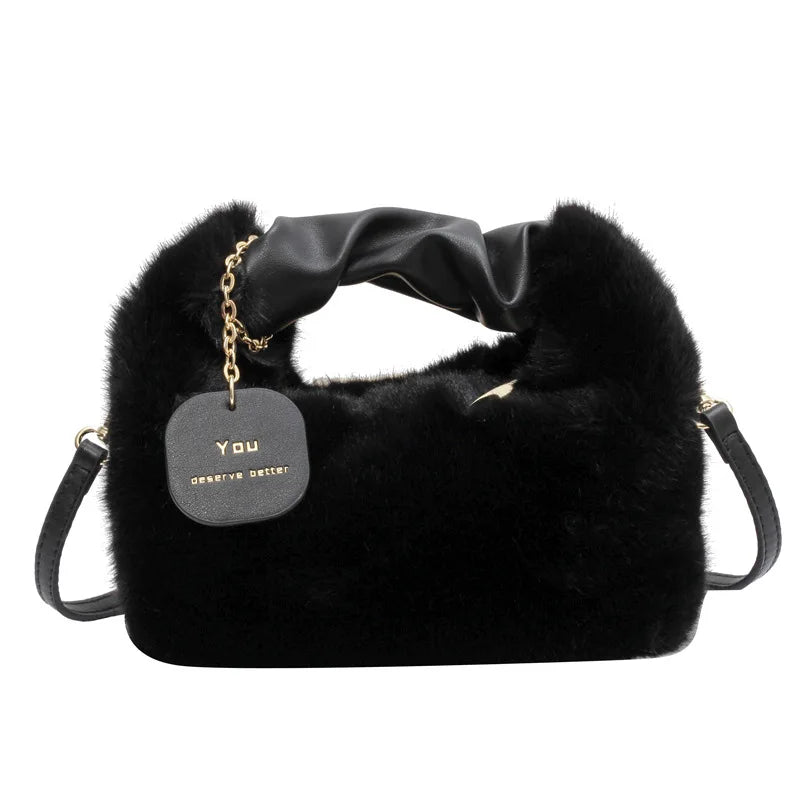 Faux Fur Handbags Zipper Small Lady Shoulder Crossbody Bag Casual Tote Half-Moon Hobos Winder ShopOnlyDeal