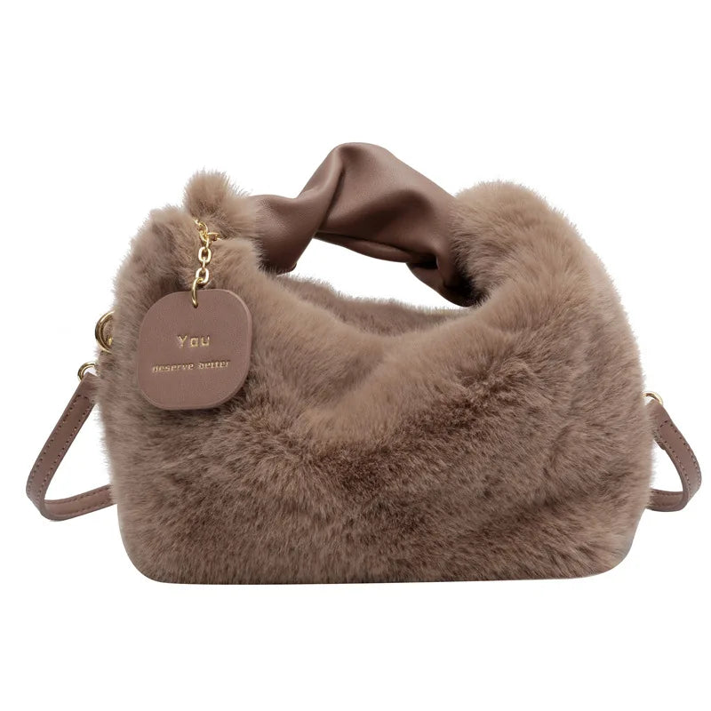 Faux Fur Handbags Zipper Small Lady Shoulder Crossbody Bag Casual Tote Half-Moon Hobos Winder ShopOnlyDeal