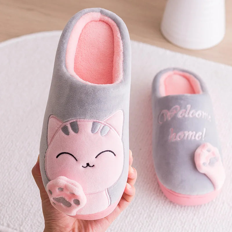 Women Home Slippers Winter Cartoon Cat Slippers Anti Slip Soft Warm Plush Indoor House Slippers Bedroom Couples Floor Shoes ShopOnlyDeal