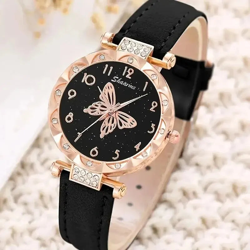 Rhinestone Butterfly Women's Luxury Watch Set - Elegant Fashion Ensemble - Women Luxury Watch Ring Necklace Earrings Rhinestone Butterfly Fashion Wristwatch Female Casual Ladies Watches Set Clock ShopOnlyDeal