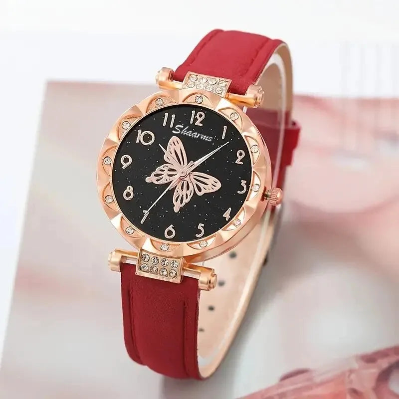 Rhinestone Butterfly Women's Luxury Watch Set - Elegant Fashion Ensemble - Women Luxury Watch Ring Necklace Earrings Rhinestone Butterfly Fashion Wristwatch Female Casual Ladies Watches Set Clock ShopOnlyDeal