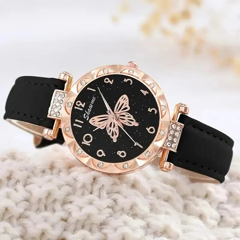 Rhinestone Butterfly Women's Luxury Watch Set - Elegant Fashion Ensemble - Women Luxury Watch Ring Necklace Earrings Rhinestone Butterfly Fashion Wristwatch Female Casual Ladies Watches Set Clock ShopOnlyDeal