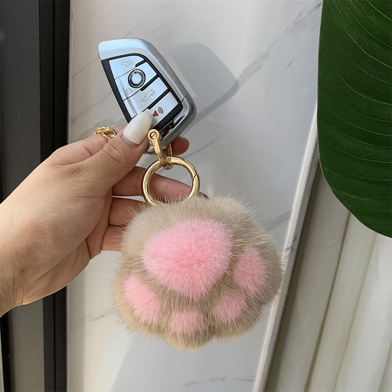 Cute Bear Paw Keychain Women New Cat Claw Faux Fur Key Chain Charm Fashion Plush Bear paw Car Keychain Bag Pendant Party Gift Jewelry ShopOnlyDeal