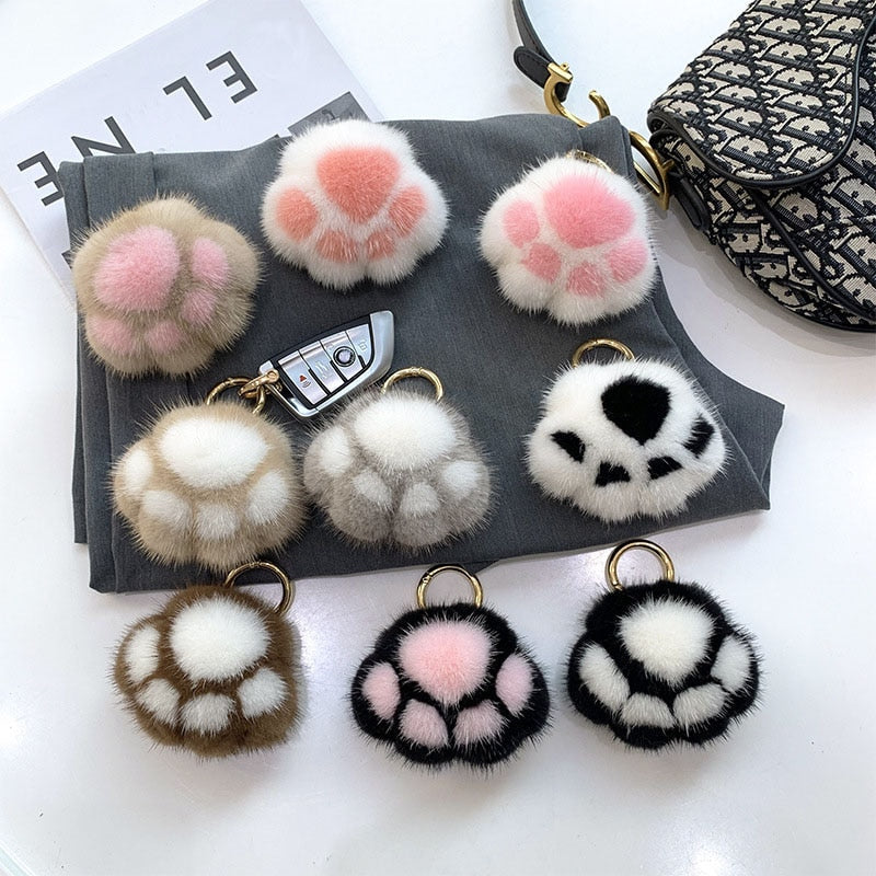 Cute Bear Paw Keychain Women New Cat Claw Faux Fur Key Chain Charm Fashion Plush Bear paw Car Keychain Bag Pendant Party Gift Jewelry ShopOnlyDeal